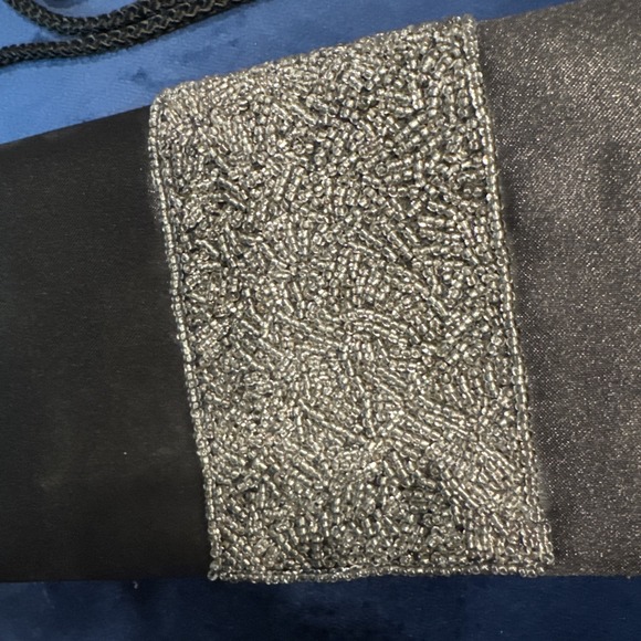 Jessica McClintock Vintage Black Satin Clutch Evening‎ Bag Silver Beaded Band - Picture 6 of 6